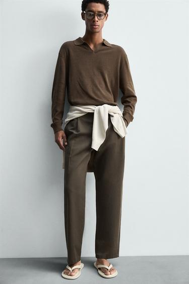 COTTON/LINEN PLEATED TROUSERS - Black / Brown de Zara - Image 5