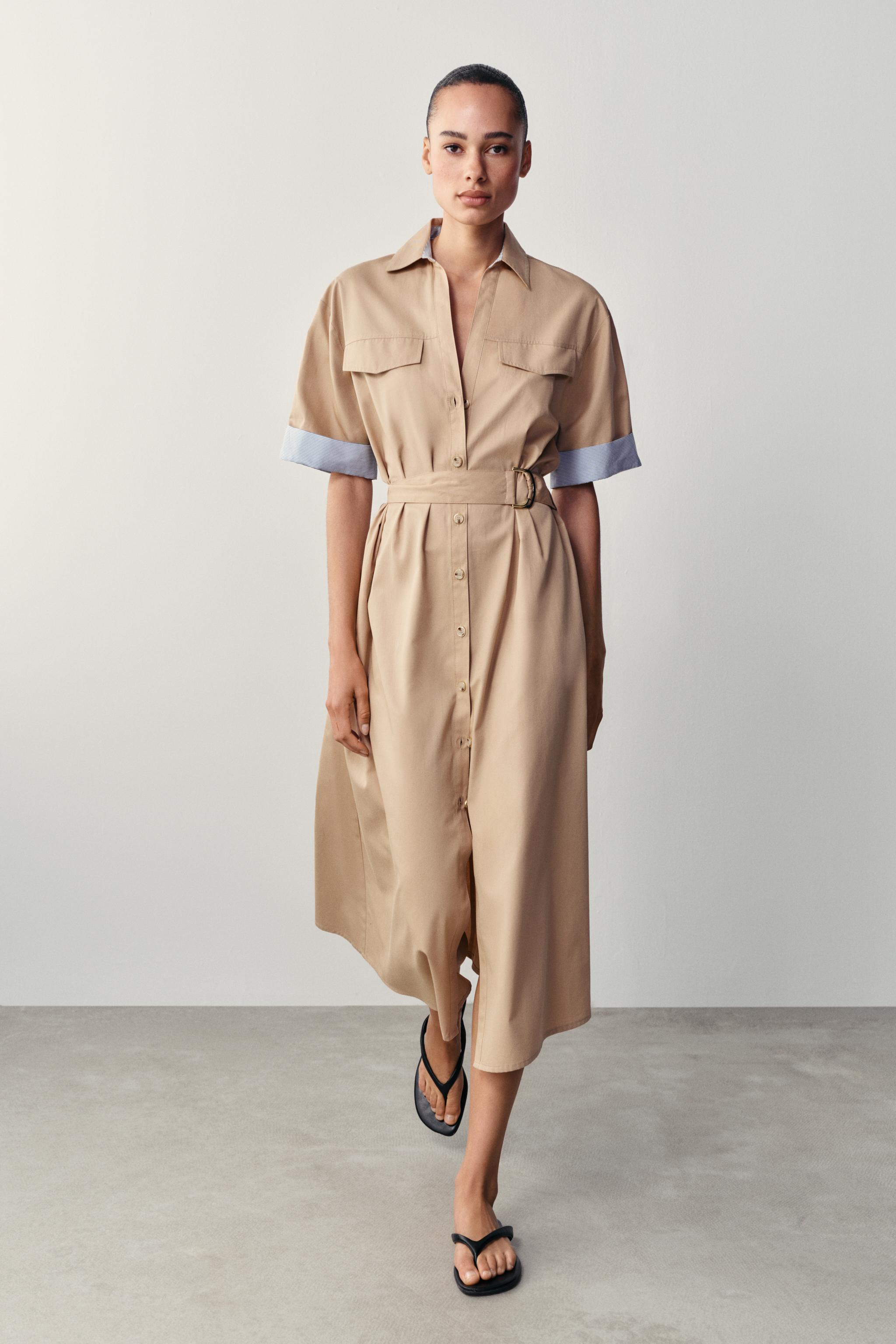 ROBE-CHEMISE MI-LONGUE AVEC CEINTURE