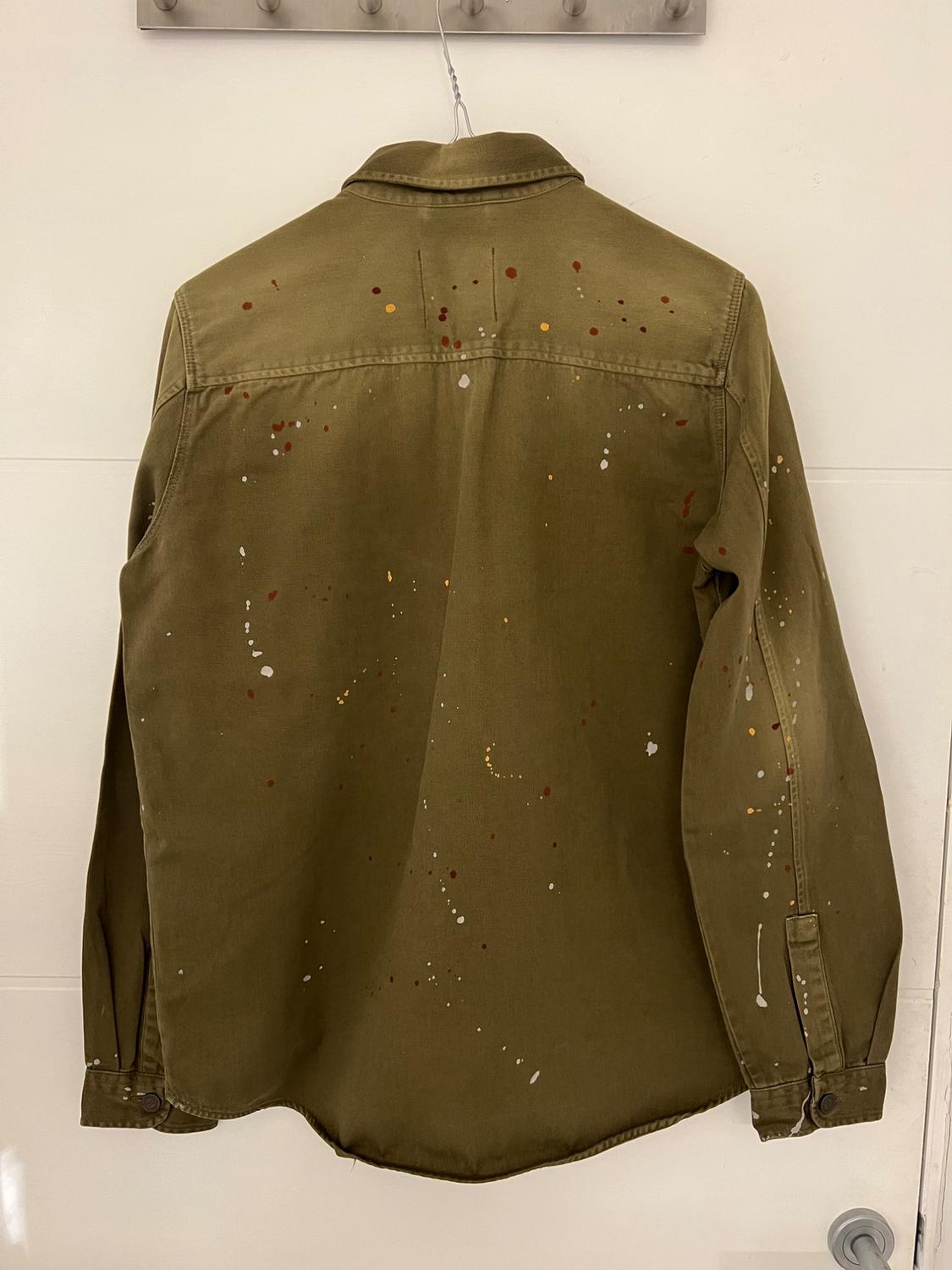 ZARA GREEN PAINT SPLATTER CHORE COAT DENIM ARTIST WORK JACKET WOMENS SMALL - Image 2