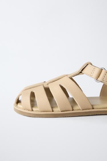 LEATHER CAGE SANDALS - Sand Brown by Zara - Image 1