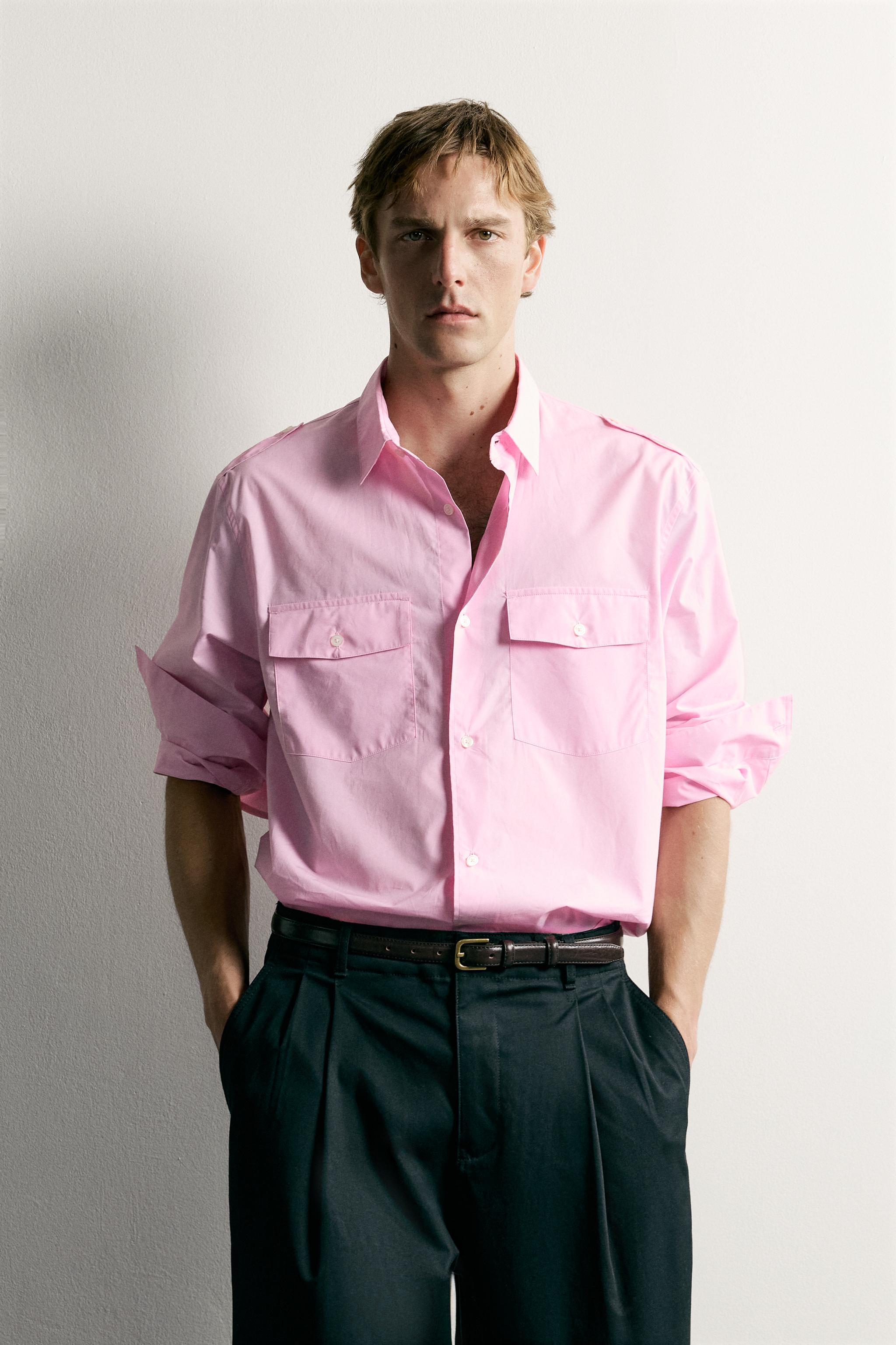 RELAXED FIT TAB DETAIL SHIRT — Pink