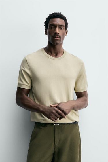 Zara BASIC REGULAR FIT KNIT T-SHIRT - Light green