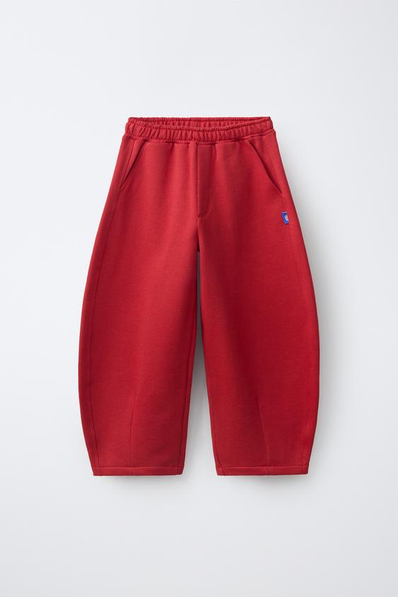 BARREL-LEG PLUSH TROUSERS WITH LABEL - Red by Zara - Image 0