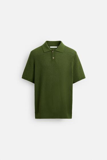 TEXTURED KNIT POLO SHIRT - Green de Zara - Image 5