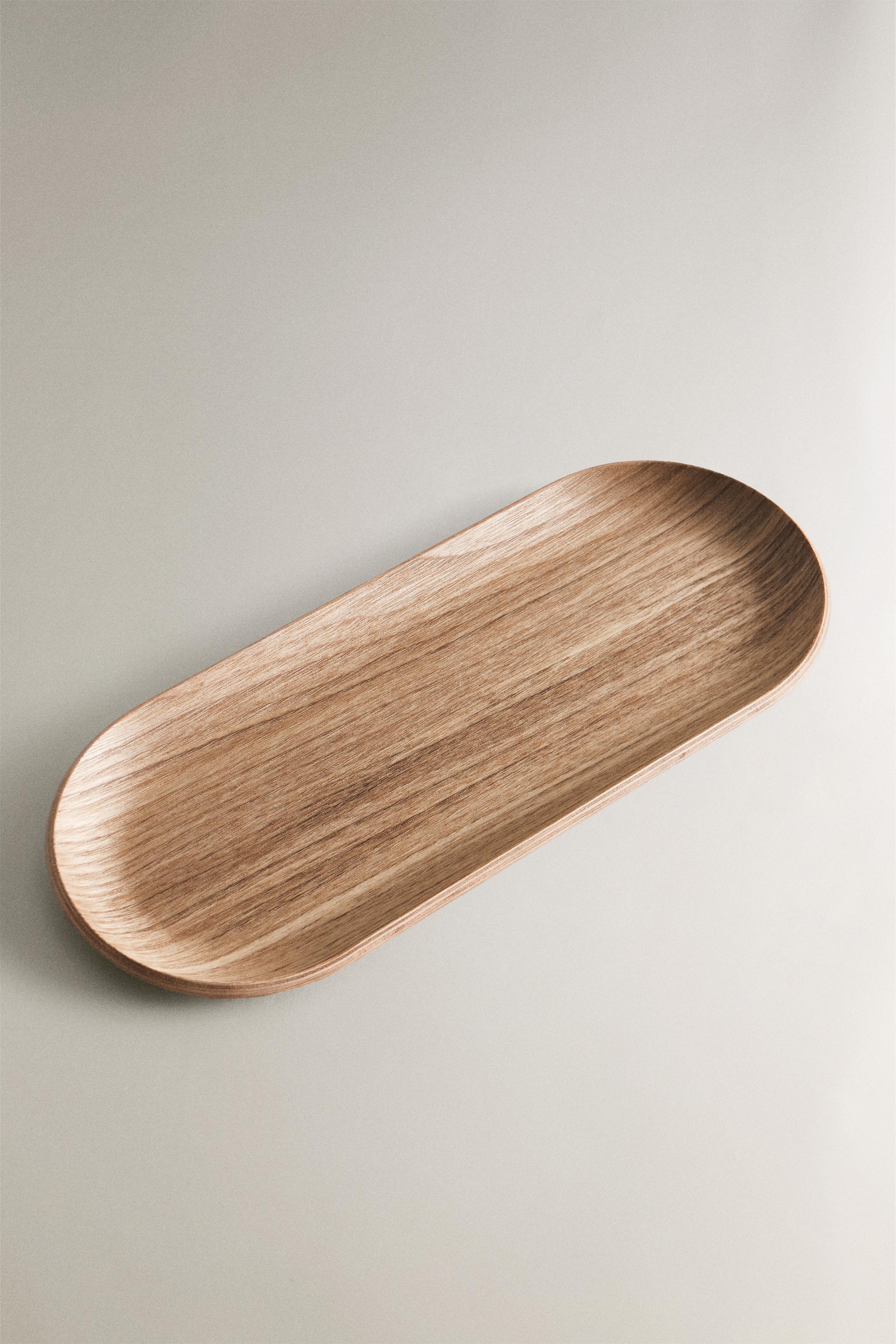 OVAL WOODEN TRAY — Light beige