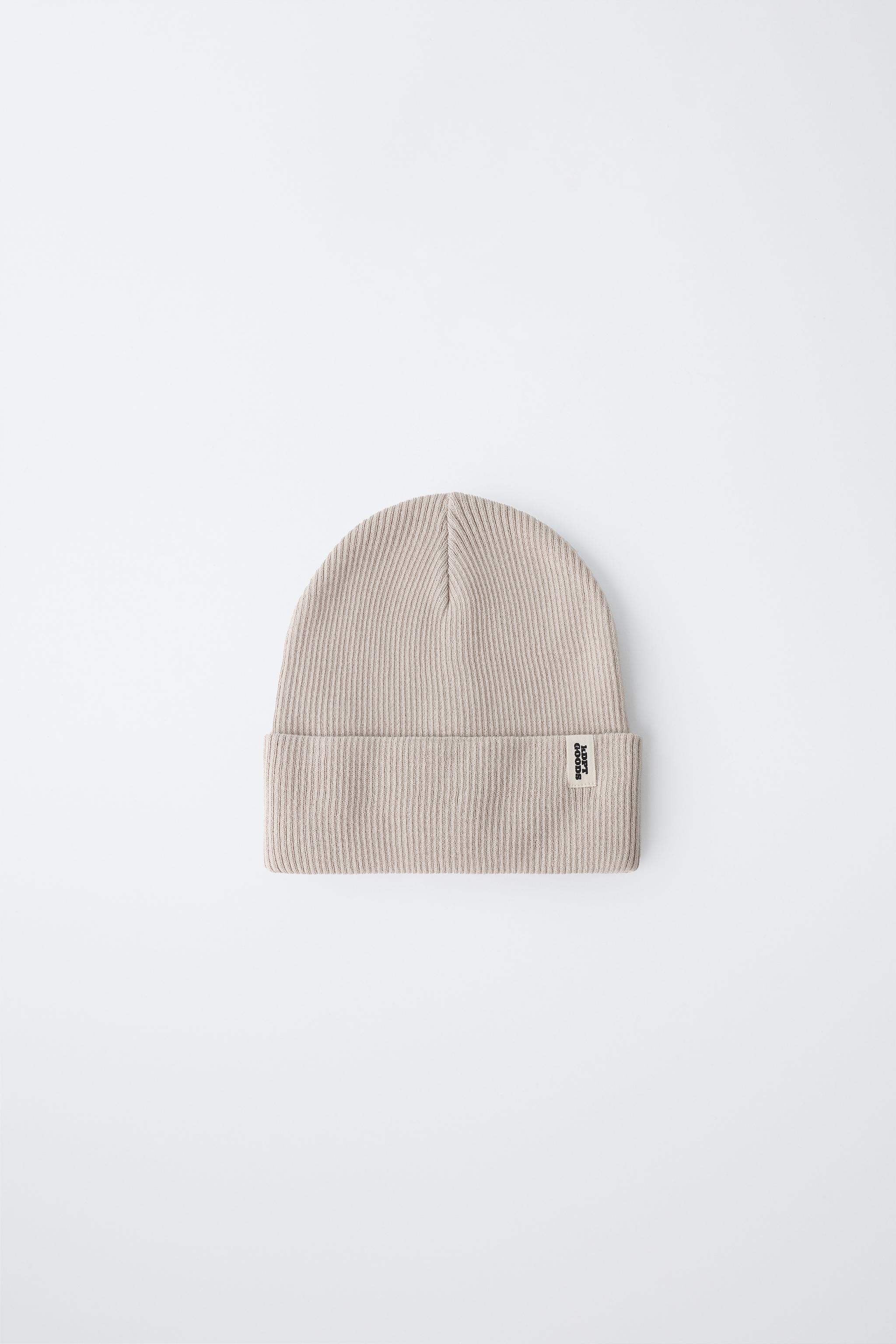 RIBBED KNIT LABEL HAT — Ice