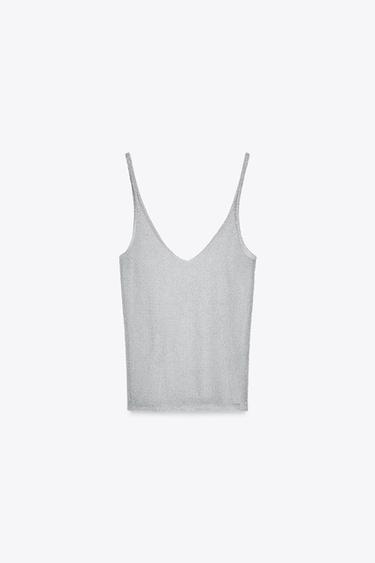 TOP À BRETELLES EN FIL MÉTALLISÉ - Argent de Zara - Image 4