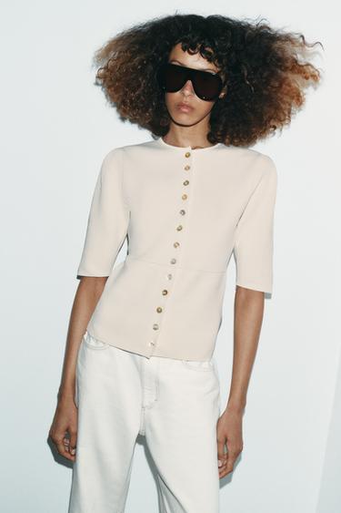 SHORT SLEEVE KNIT CARDIGAN - Ecru by Zara