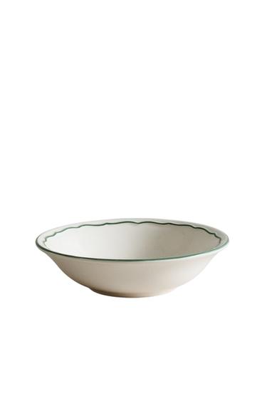 SHALLOW EARTHENWARE BOWL WITH CONTRAST RIM - White / Green by Zara