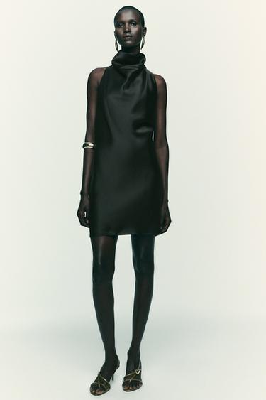 Zara SATIN EFFECT MINI DRESS - Black