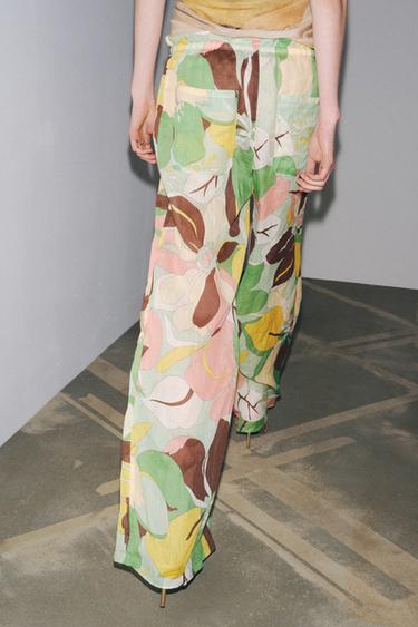 PANTALON IMPRIMÉ FLEURS RAMIE ZW COLLECTION - Vert de Zara - Image 4