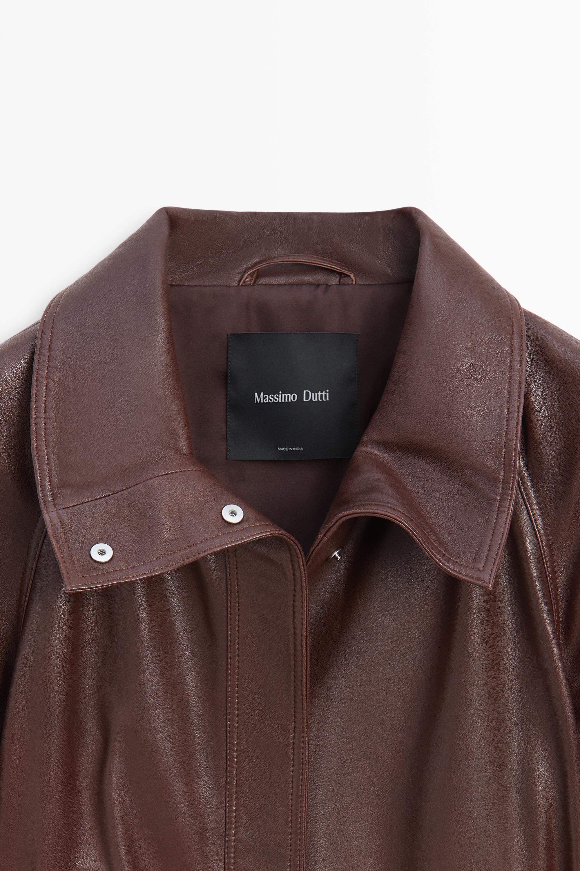 Blouson court à ceinture en cuir nappa