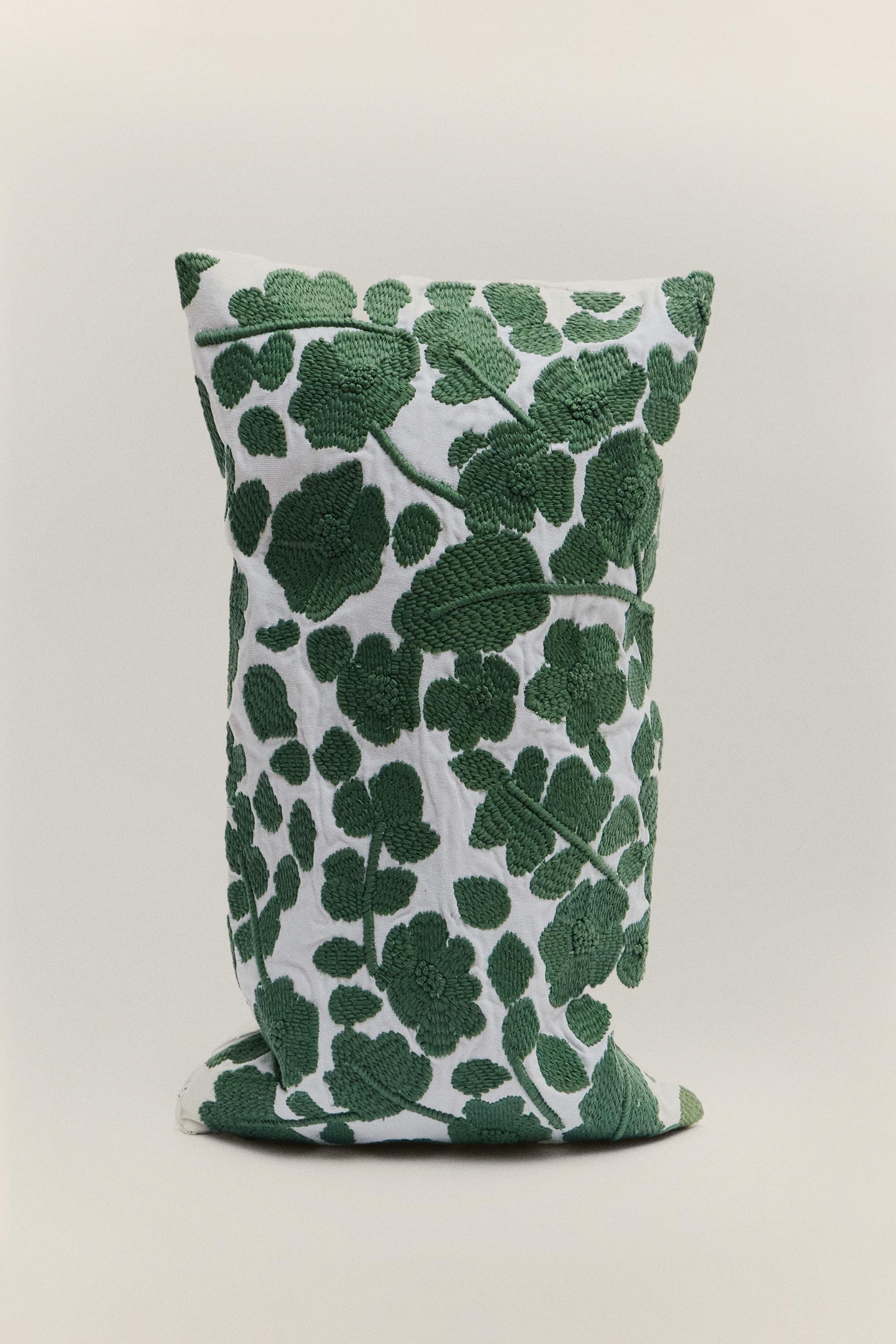 EMBROIDERED FLORAL THROW PILLOW COVER