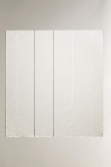 Zara STRIPED LINEN BLANKET - Oyster-white