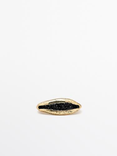 Zara Irregular rhinestone ring - Black