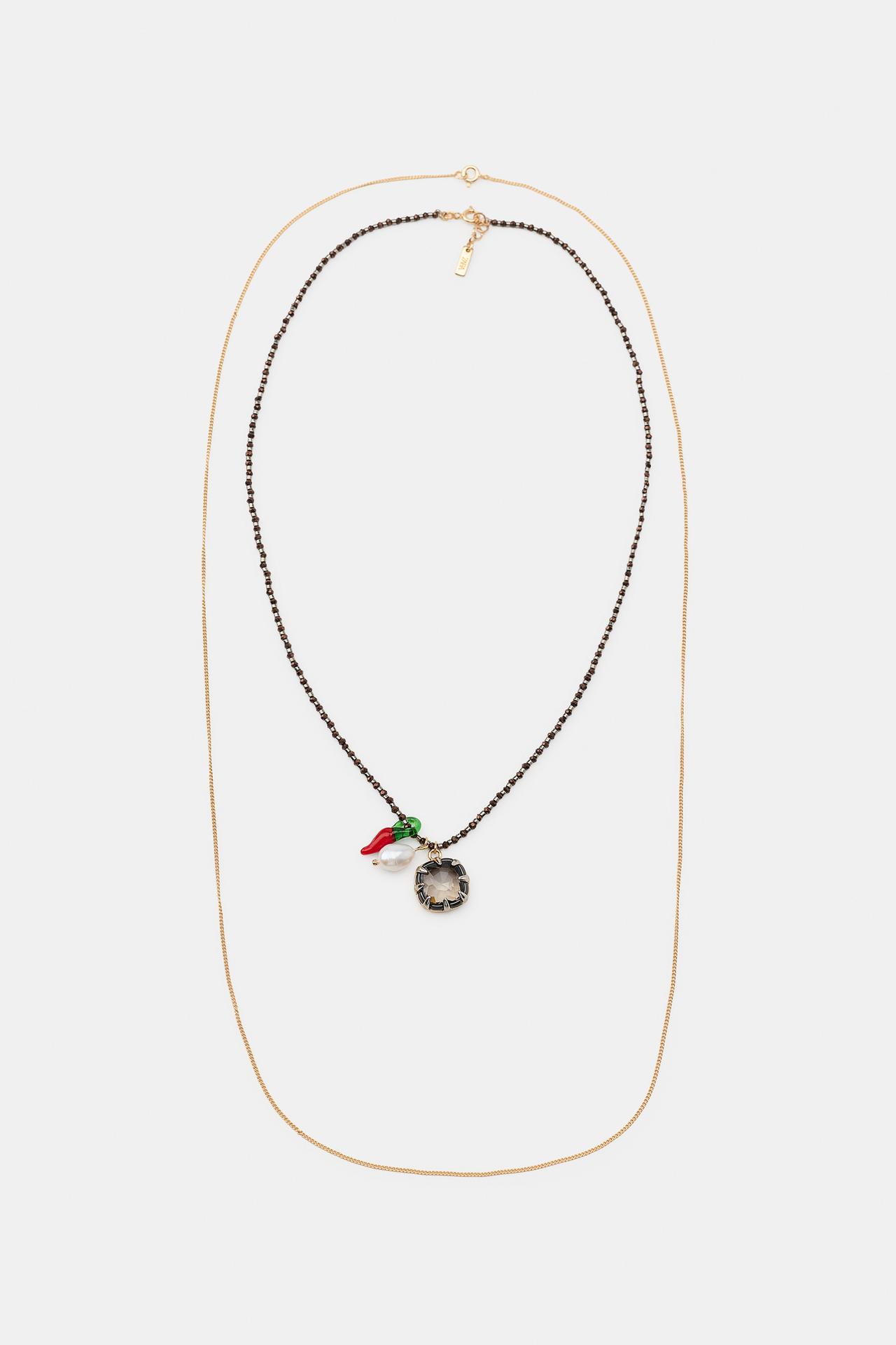 PACK OF 2 CHAIN, PEARL AND CHARM NECKLACES — Golden