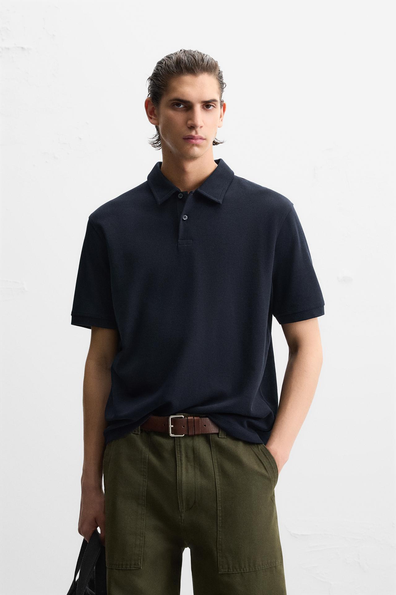 TEXTURED POLO SHIRT - Navy blue by Zara