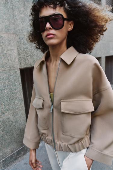 JACKET WITH ELASTIC HEM - camel by Zara