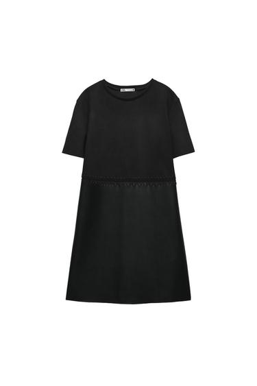 DRESS WITH CONTRAST FAUX LEATHER