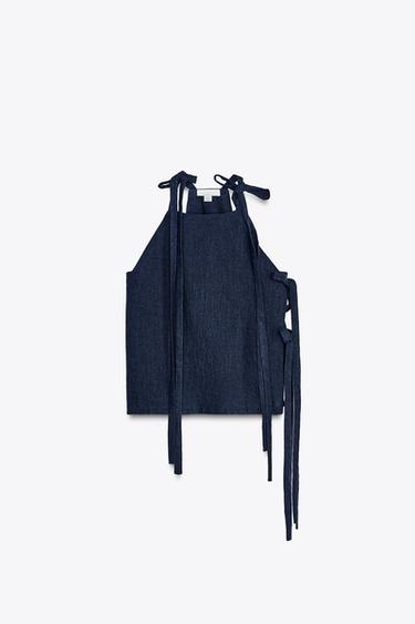 100% LINEN TOP WITH TIES X FANGLU LIN - Indigo by Zara - Image 4