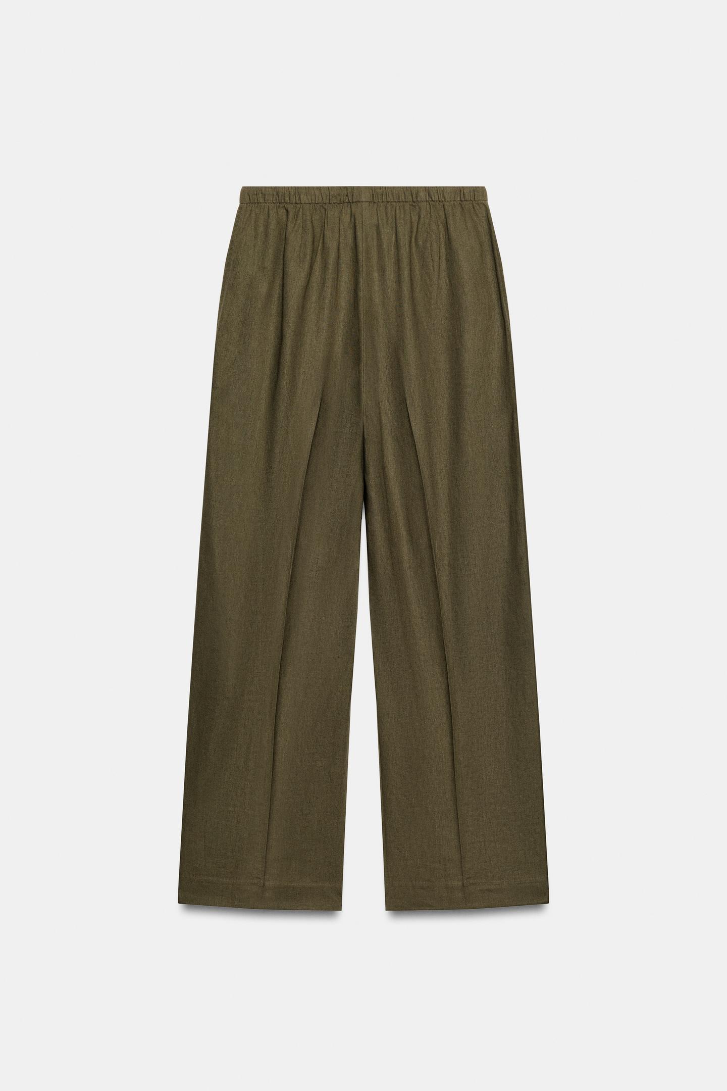 Женские брюки Zara Linen Straight Leg, цвет: Хаки — фото 7