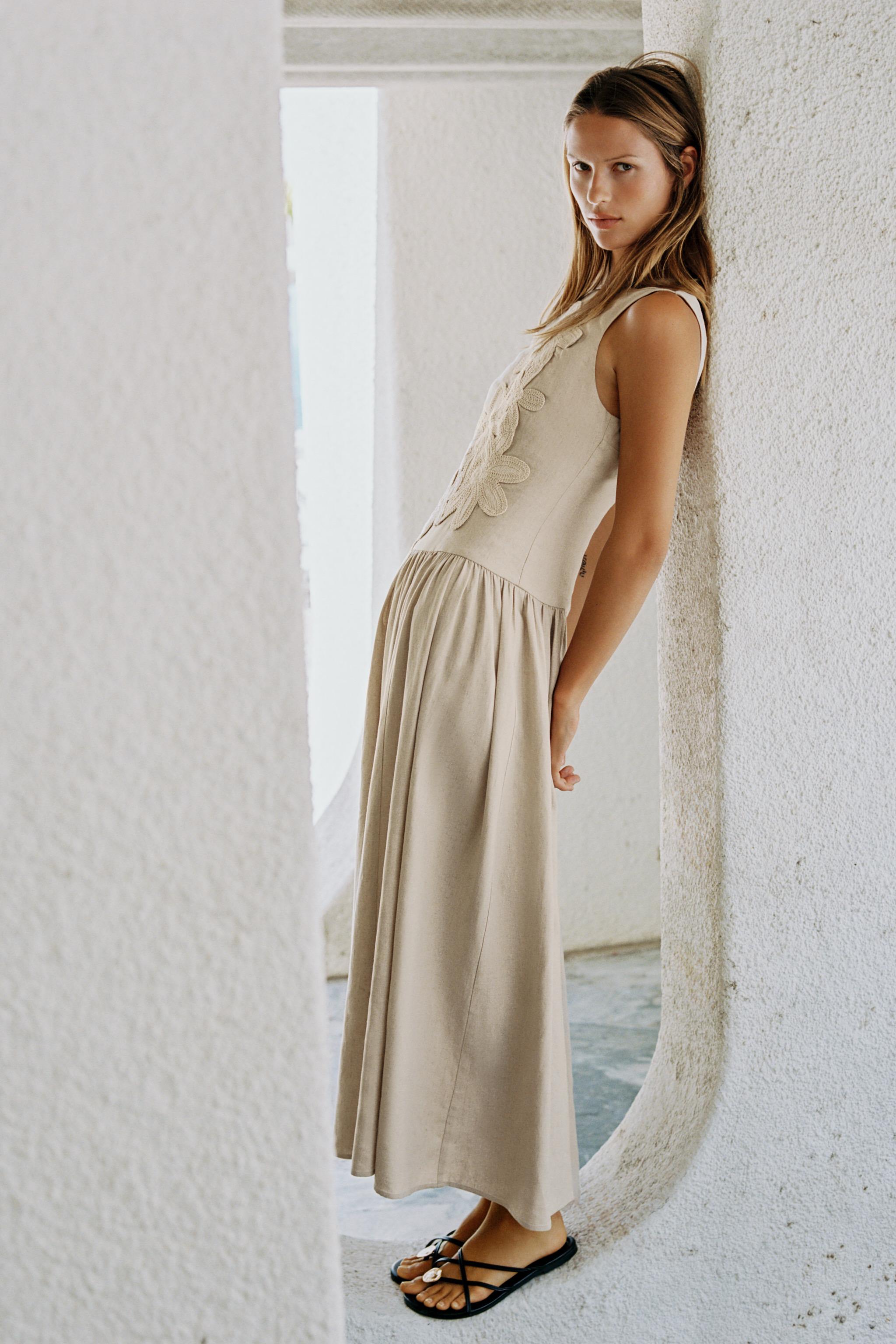 Женские платья Zara LINEN COMBINATION MIDI DRESS — фото 2