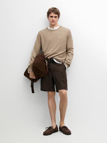Zara Total look long linen Bermuda shorts - Brown - Image 0