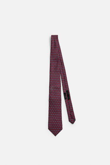 100% SILK GEOMETRIC PRINT TIE - Red by Zara - Image 2