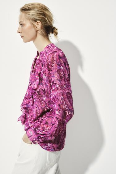 CAMISA ESTAMPADA COM BABADOS - Rosas da Zara