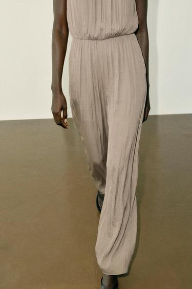 SATIN JUMPSUIT WITH SHOULDER FROG FASTENING - Brown / Taupe by Zara