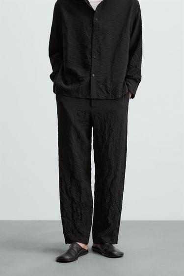 Zara WRINKLE LOOK PANTS - Black