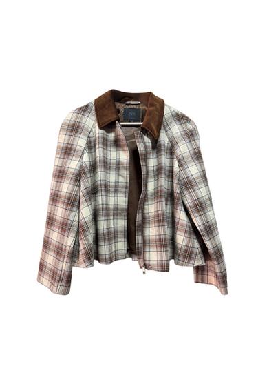 CHAQUETA DE CUADROS ESTILO BRITISH CON CUELLO DE PANA MARRÓN