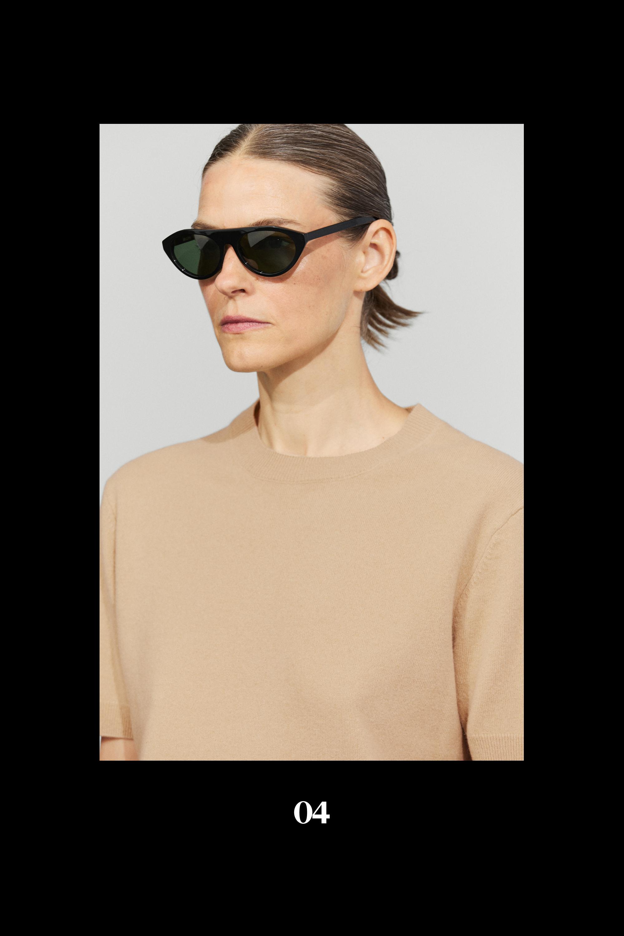 Wool blend short-sleeve knit sweater — Dark mink