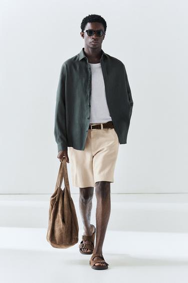 Zara 100% linen short Bermuda shorts - Beige - Image 0