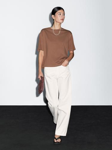 Zara T-shirt with seam detail on the sleeve - Mink marl - Image 0