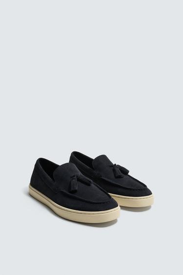 CASUAL LEATHER LOAFERS WITH TASSELS - Blue by Zara
