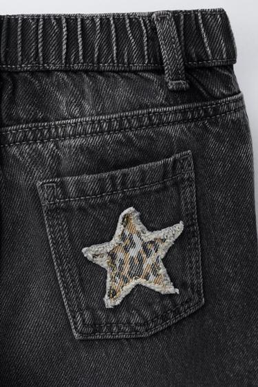 ANIMAL PRINT STAR PATCH WIDE-LEG JEANS - Black by Zara - Image 3