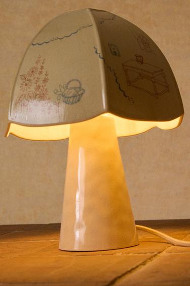 TISCHLAMPE KERAMIK GEMALTE MOTIVE - Cremefarben von Zara