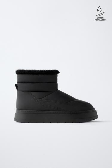 QUILTED WATER-REPELLENT ANKLE BOOTS - Black by Zara
