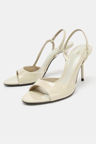 PATENT-EFFECT HIGH-HEEL SANDALS - Ecru White by Zara - Image 3