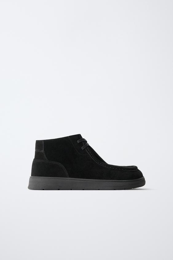 Zara 真皮赤足綁帶短靴 - 黑色 - 圖片 0