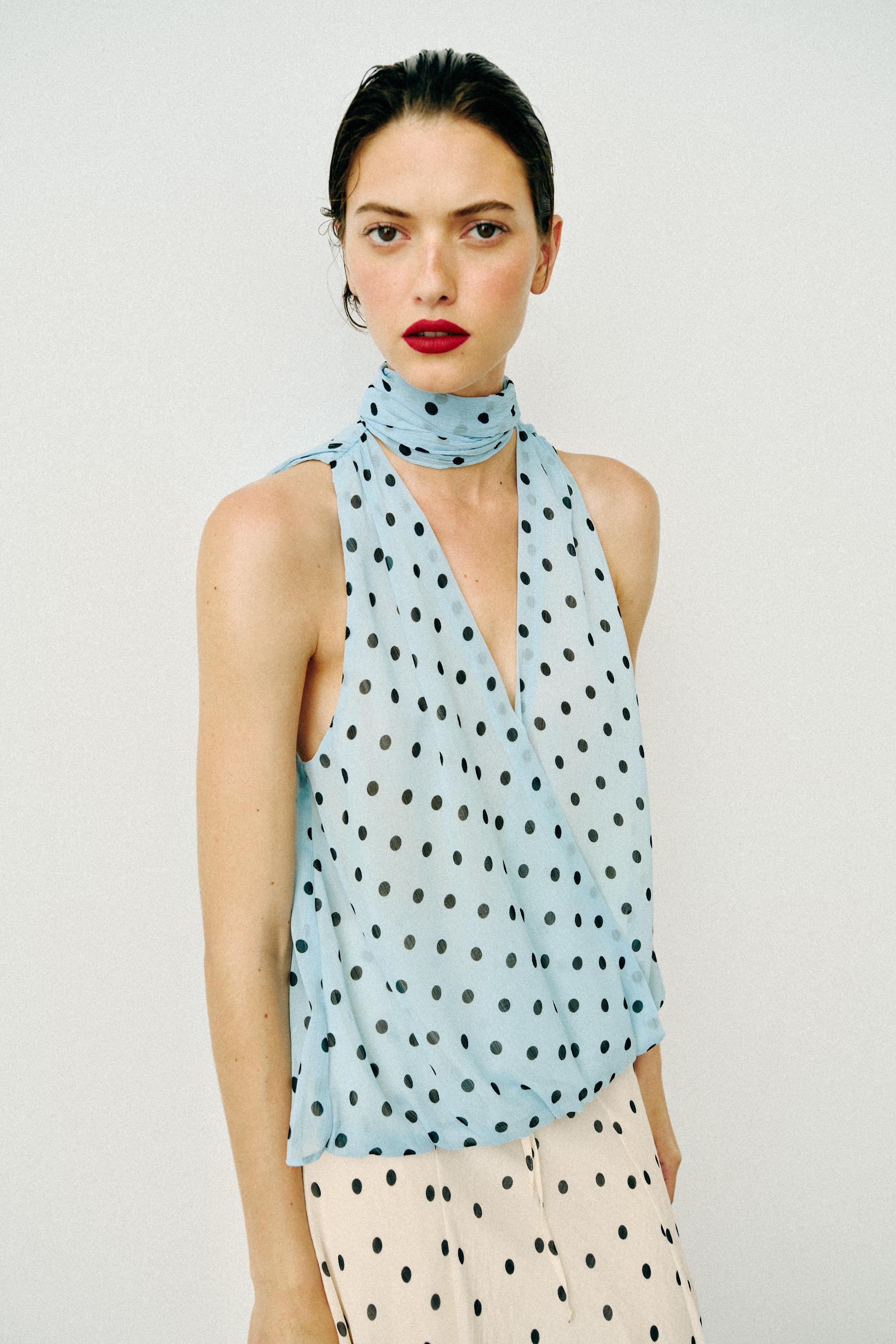 Женские рубашки Zara POLKA DOT TIE TOP — фото 2