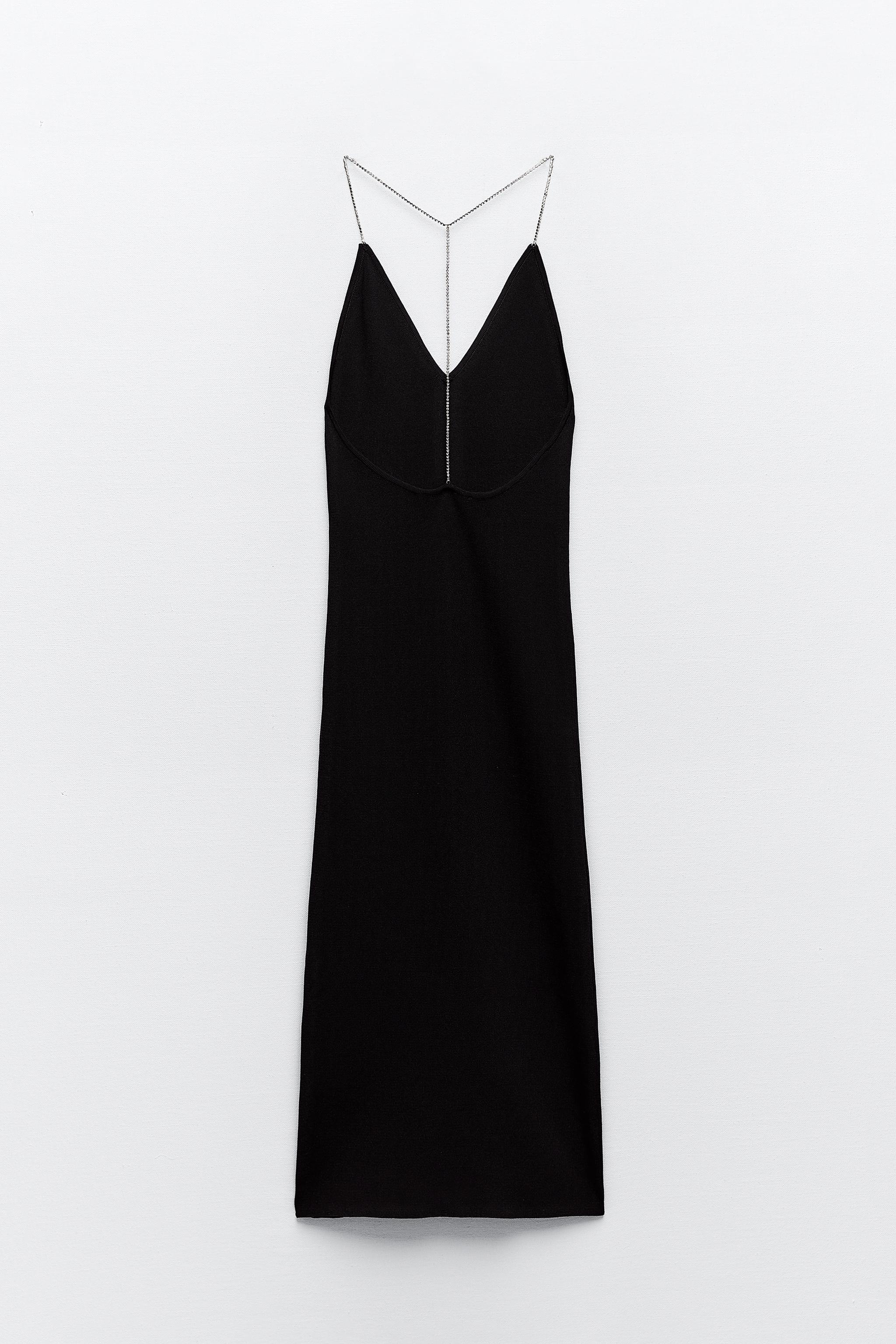 Rhinestone-strap Dress - Black/rhinestones - Ladies