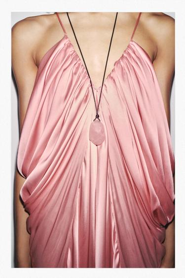 LEATHER CORD NECKLACE WITH STONE - Pale pink by Zara