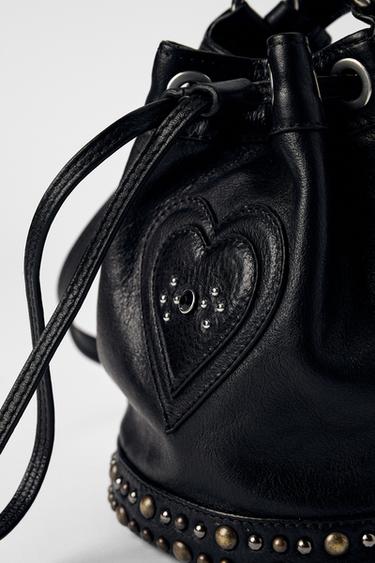 LEATHER STUDDED GATHERED BUCKET BAG KATE MOSS X ZARA - Black by Zara
