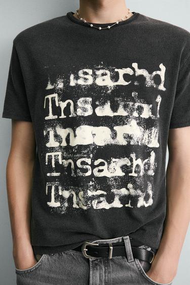 WASHED PRINTED KNIT T-SHIRT - Black by Zara - Image 4