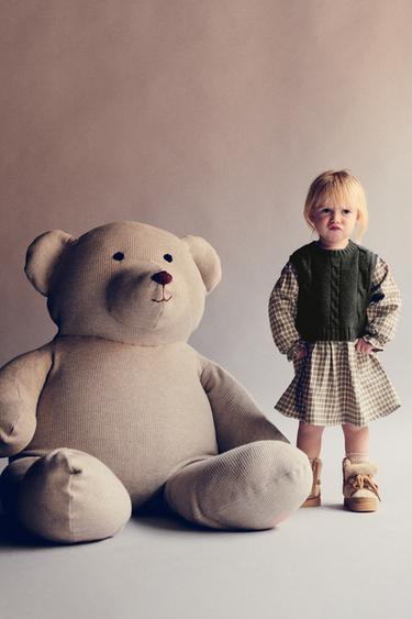 VESTIDO CUADROS COMBINADO CHALECO PUNTO - Gris de Zara