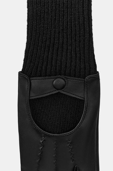 GUANTES COMBINADOS EFECTO PIEL - Negro de Zara