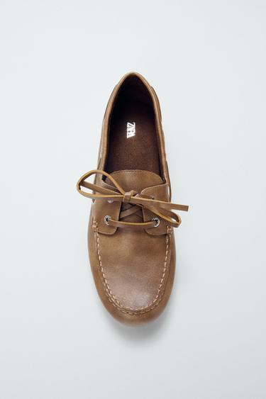 Zara LACE-UP FLATS - Brown