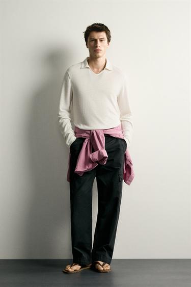 HEMP/VISCOSE REGULAR FIT POLO SHIRT - Oyster-white by Zara